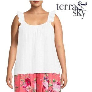 Terra & Sky's Women's Sleeveless with‎ Ruffle Straps White Top